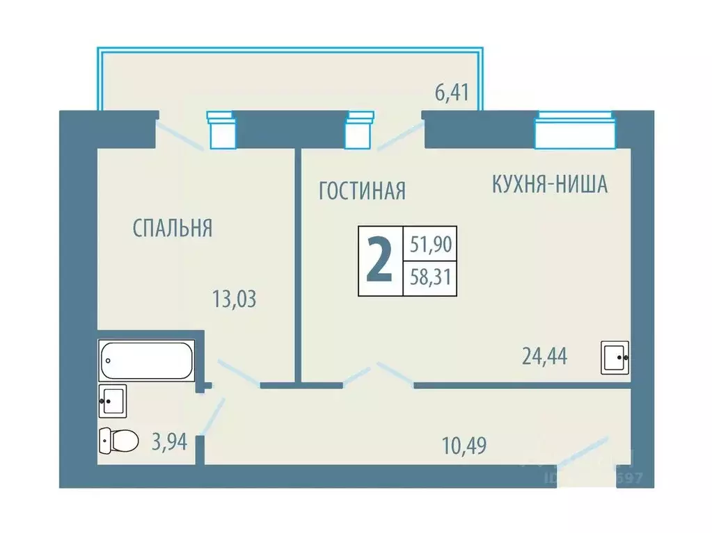 2-к кв. Красноярский край, Железногорск Комсомольская ул., 19 (58.31 ... - Фото 0