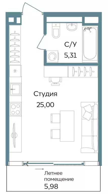 Студия Крым, Саки ул. Морская (36.29 м) - Фото 1