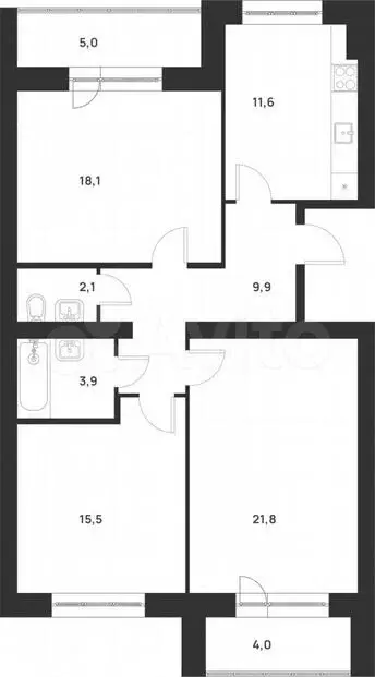 3-к. квартира, 91,9м, 1/5эт. - Фото 1