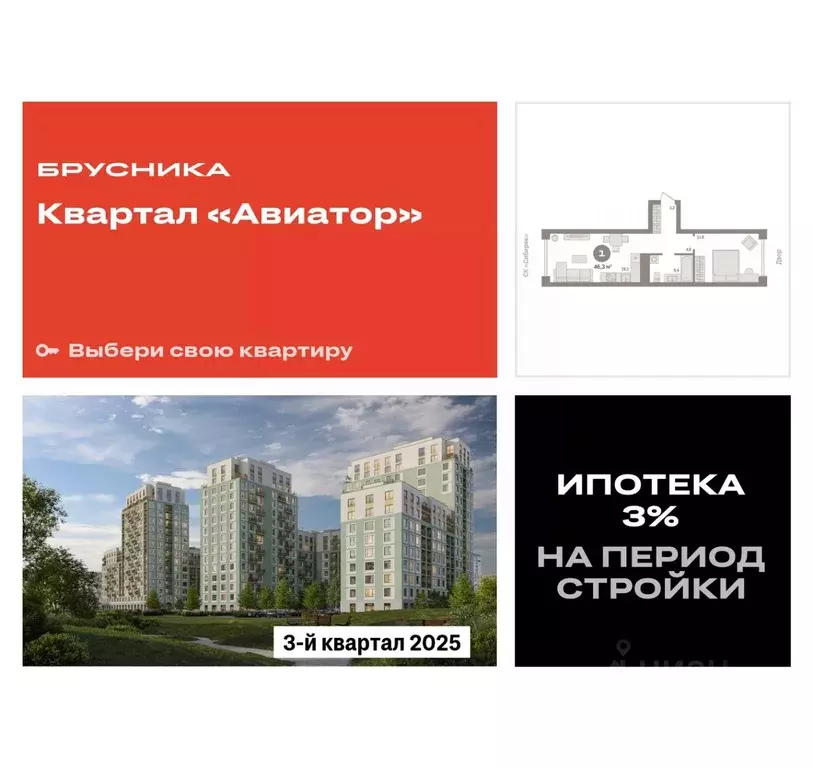 1-к кв. Новосибирская область, Новосибирск ул. Аэропорт, 88 (46.27 м) - Фото 0