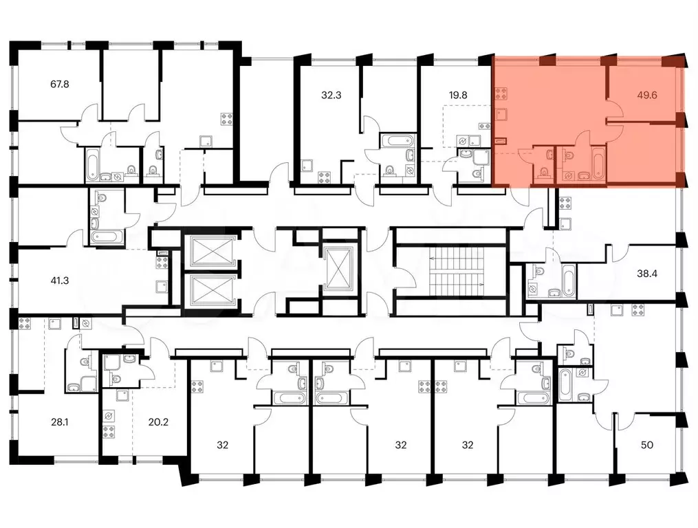 2-к. квартира, 49,6 м, 13/23 эт. - Фото 1