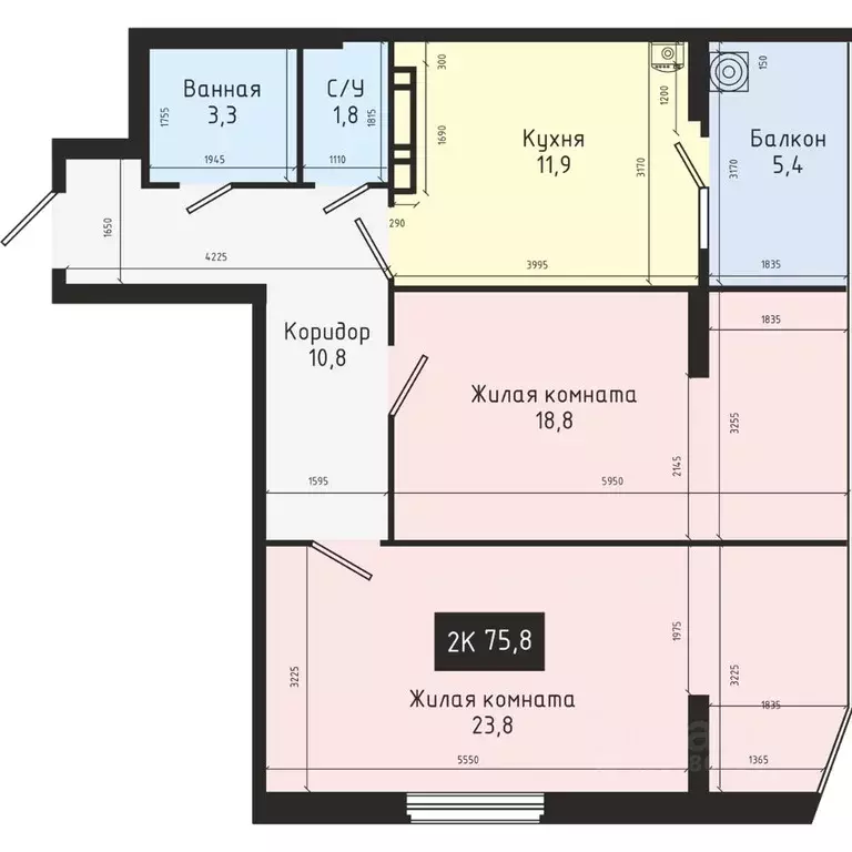 2-к кв. Ставропольский край, Ставрополь № 28 мкр,  (75.8 м) - Фото 1