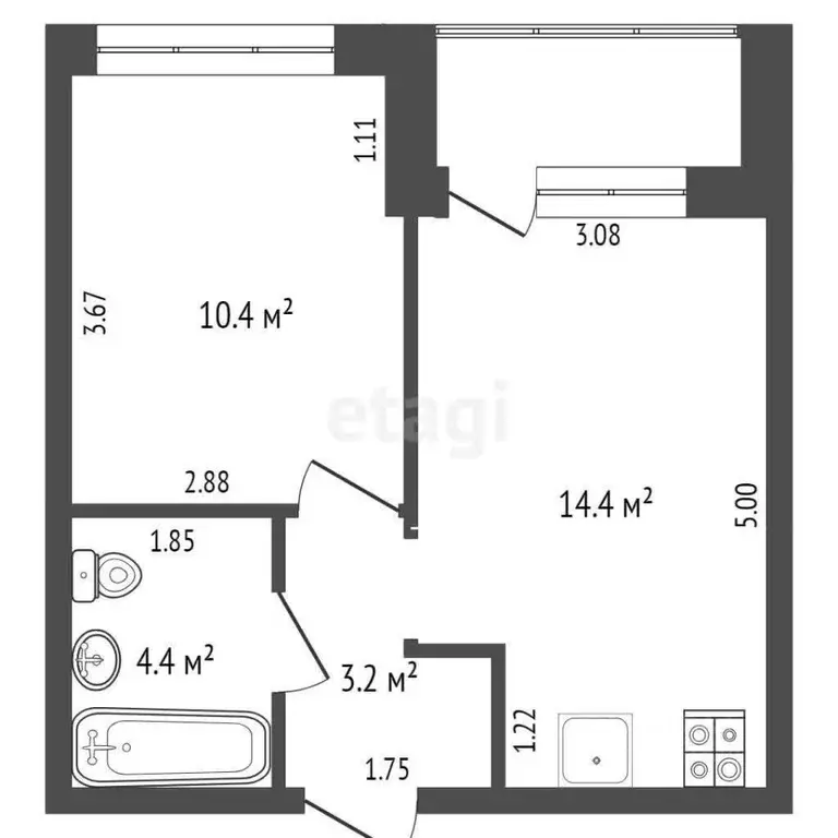 1-к кв. Тюменская область, Тюмень Полевая ул., 117к4 (32.4 м) - Фото 1