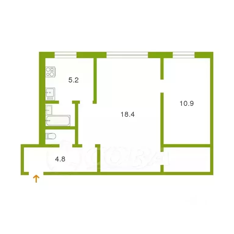 2-к кв. Тюменская область, Тюмень ул. Мельникайте, 101/8 (45.5 м) - Фото 2