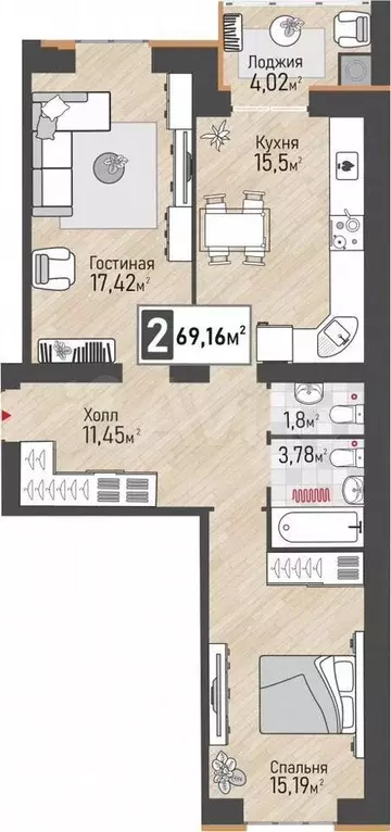 2-к. квартира, 69,2 м, 5/10 эт. - Фото 0