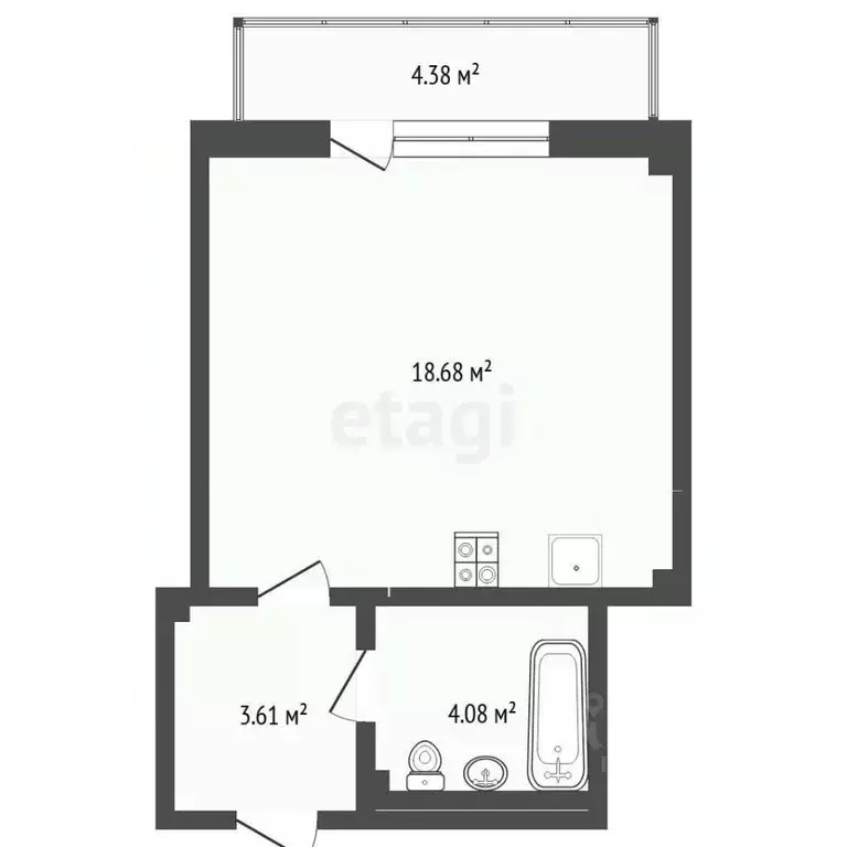 Студия Тюменская область, Тюмень ул. Николая Никитина, 4 (26.6 м) - Фото 2