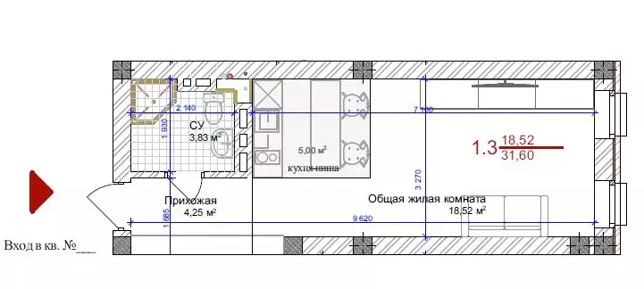 Продаётся квартира-студия, 32 м - Фото 1