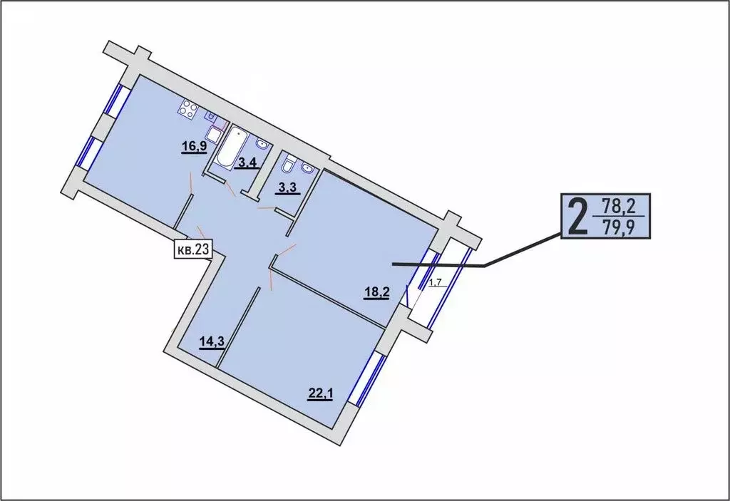 2-комнатная квартира: Каменск-Уральский, улица Кунавина, 15А (79.9 м) - Фото 0
