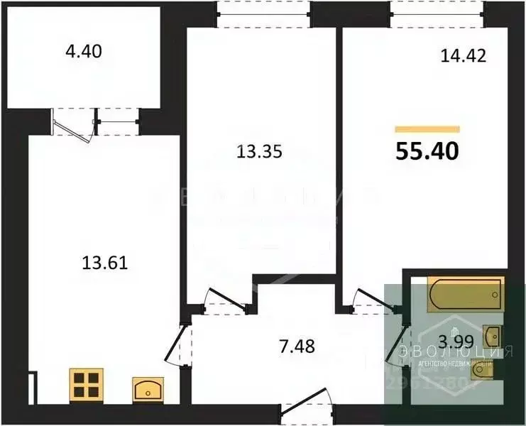2-к кв. Калининградская область, Калининград ул. Сержанта Мишина, 81к3 ... - Фото 1