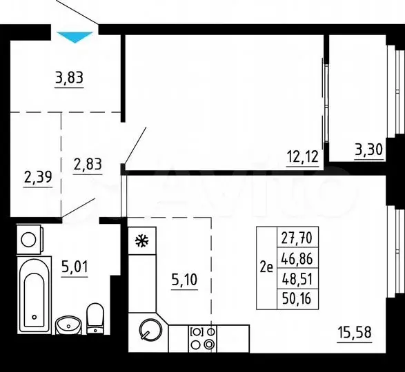 1-к. квартира, 48,5м, 11/11эт. - Фото 0