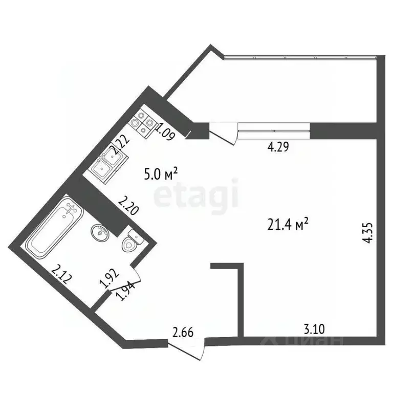Студия Ханты-Мансийский АО, Сургут Университетская ул., 49 (29.9 м) - Фото 2