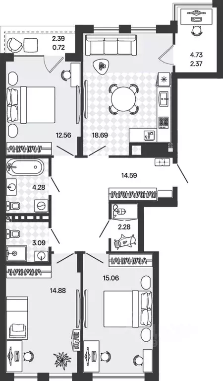 3-к кв. Калининградская область, Гурьевский муниципальный округ, пос. ... - Фото 1