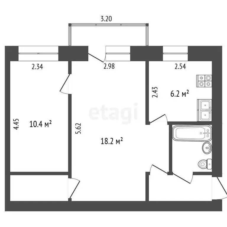2-комнатная квартира: Череповец, улица Чкалова, 24 (43 м) - Фото 0