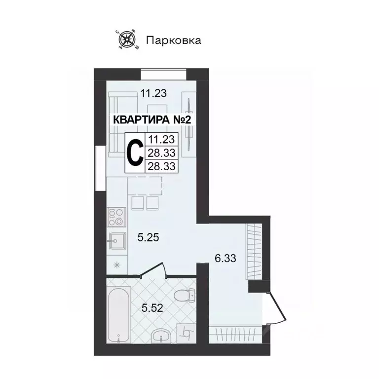 1-к кв. Владимирская область, Муром ул. 1-я Новослободская (28.33 м) - Фото 0