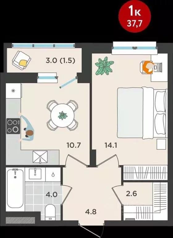 1-к кв. Пермский край, Пермь ул. Елькина, 14 (38.0 м) - Фото 2