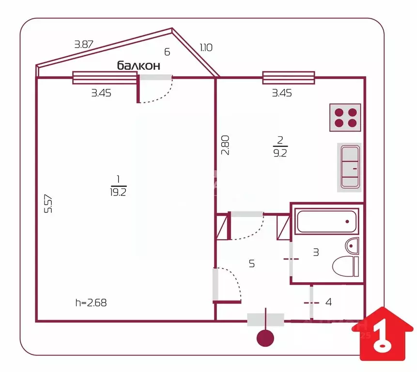 1-к кв. Омская область, Омск ул. Дмитриева, 2/1 (37.4 м) - Фото 1