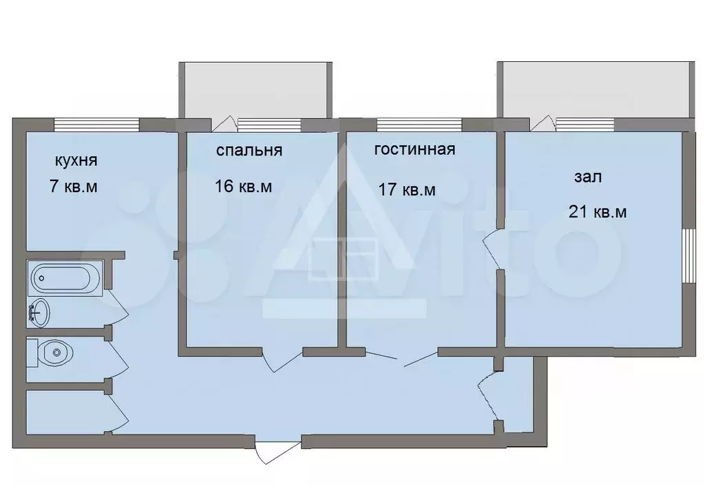 3-к. квартира, 75,5 м, 2/3 эт. - Фото 0