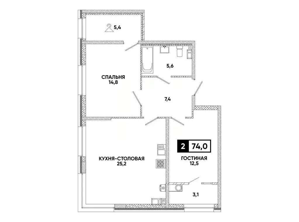 1-к кв. Ставропольский край, Ставрополь ул. Андрея Голуба, 12к8 (74.0 ... - Фото 1