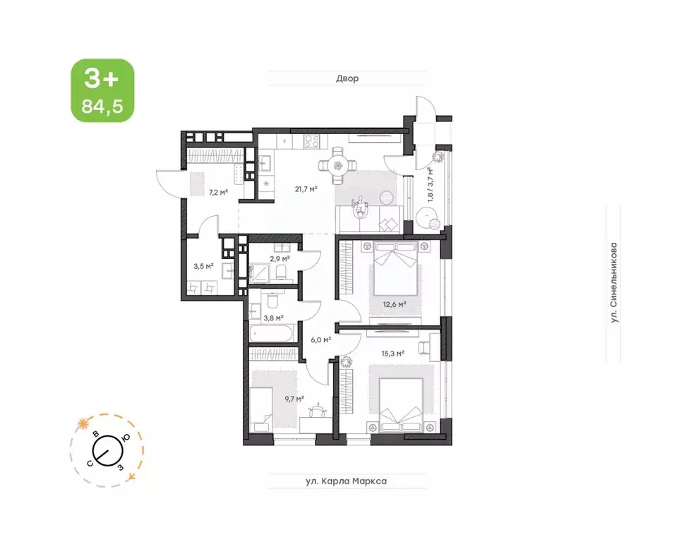 3-к кв. Хабаровский край, Хабаровск ул. Синельникова, 4 (84.6 м) - Фото 1