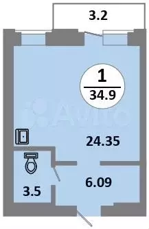 1-к. квартира, 34,9м, 12/14эт. - Фото 0