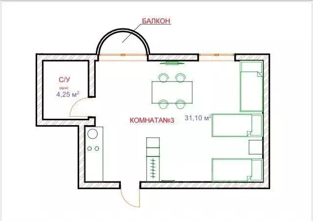 Студия Краснодарский край, Сириус пгт пер. Марсовый, 15 (38.0 м) - Фото 1