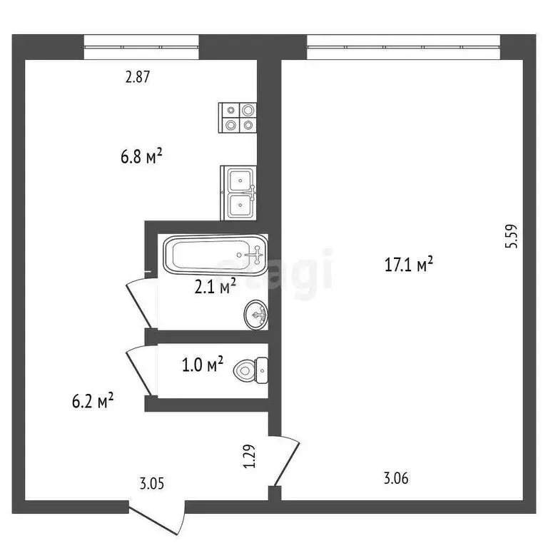 1-комнатная квартира: Большая Елховка, Фабричная улица, 3 (33.2 м) - Фото 0