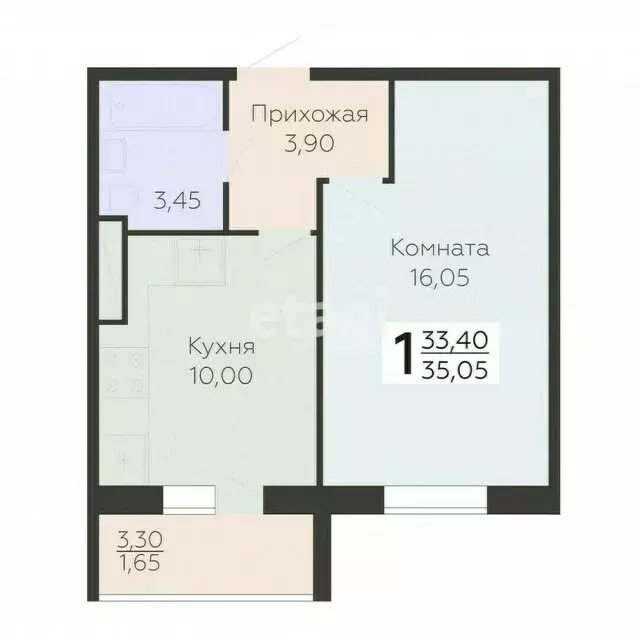 1-комнатная квартира: село Усады, Дорожная улица, 8Б (35 м) - Фото 1