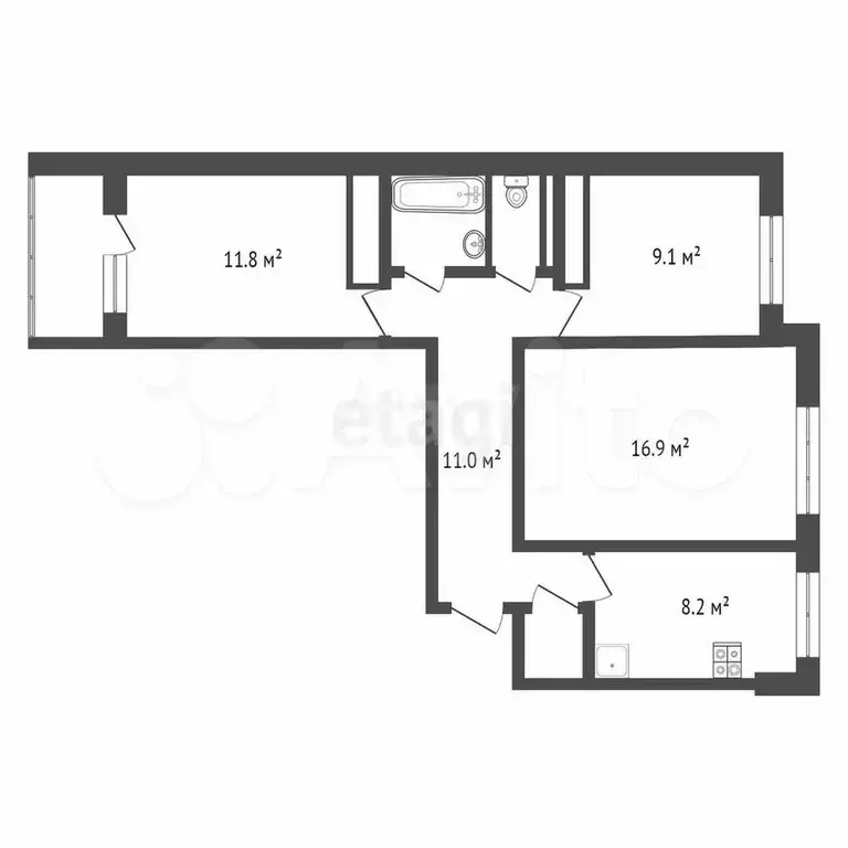 3-к. квартира, 63,6 м, 9/9 эт. - Фото 0
