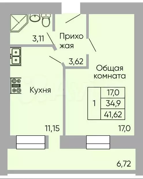 1-к. квартира, 39,9 м, 3/9 эт. - Фото 1