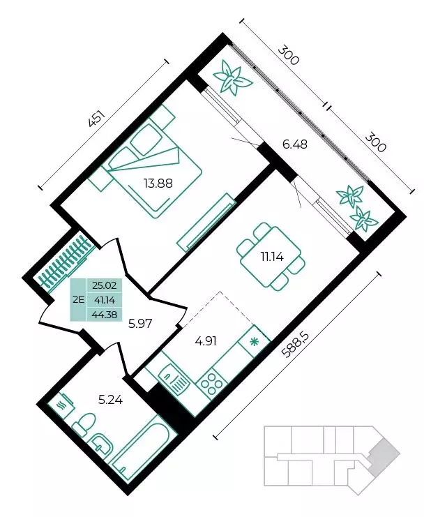 2-к кв. Адыгея, Майкопский район, пос. Тульский ул. Заречная (44.38 м) - Фото 1