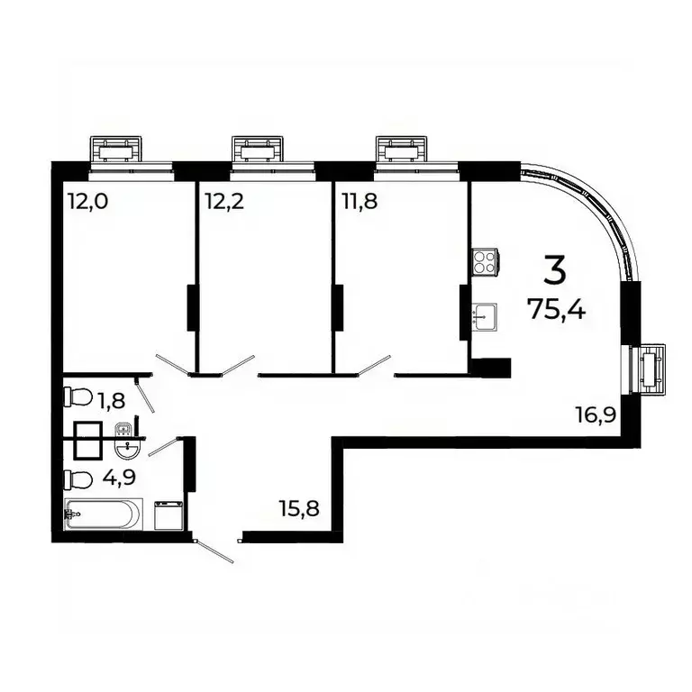 3-к кв. Нижегородская область, Нижний Новгород ул. Коперника, 15 (75.4 ... - Фото 1
