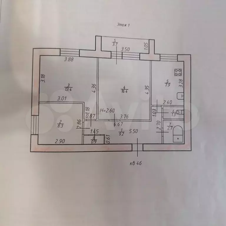 3-к. квартира, 62,6 м, 1/5 эт. - Фото 0