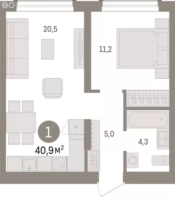 1-комнатная квартира: Новосибирск, улица Аэропорт (40.89 м) - Фото 1