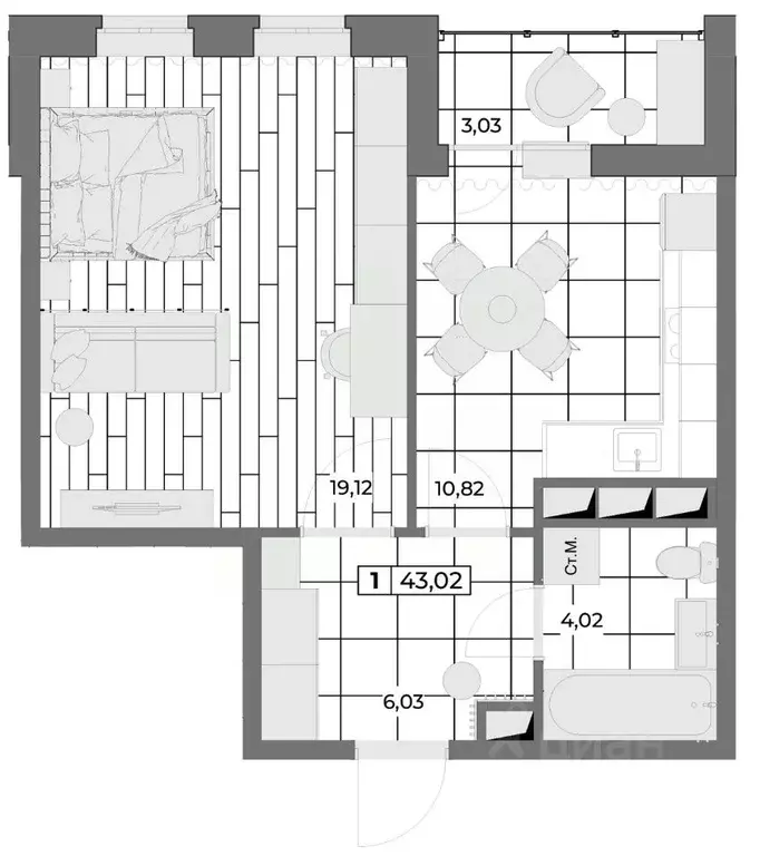 1-к кв. Орловская область, Орел Мясокомбинат мкр,  (41.51 м) - Фото 0