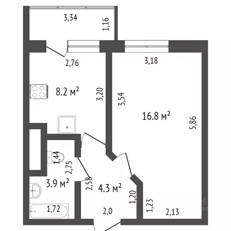 1-к кв. Карелия, Петрозаводск ул. Белинского, 17А (32.7 м) - Фото 1