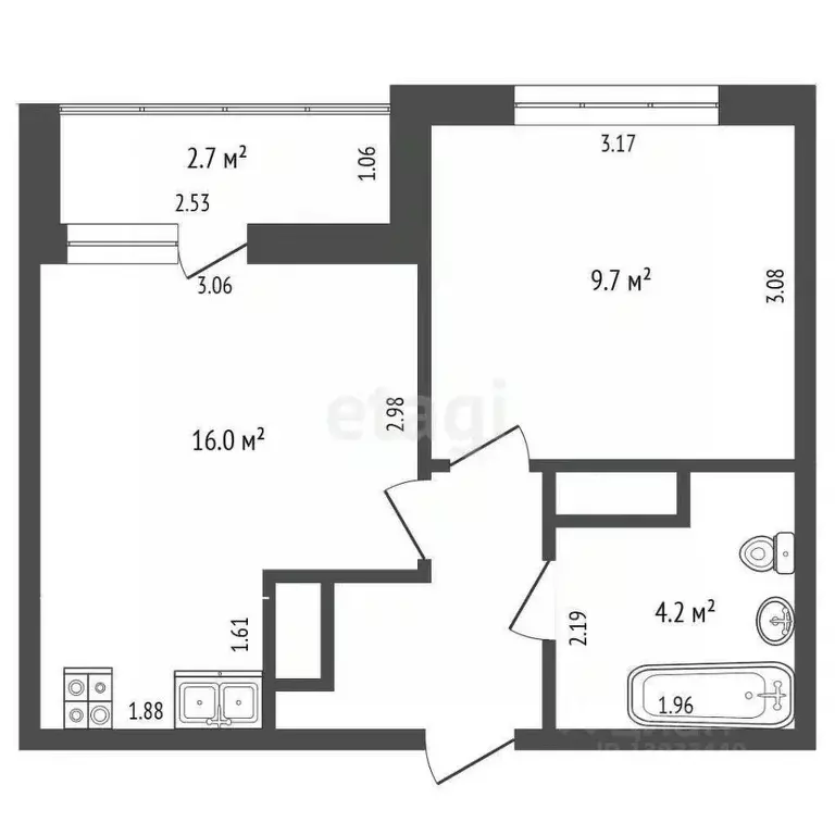1-к кв. Тюменская область, Тюмень ул. Фармана Салманова, 26к2 (30.7 м) - Фото 1