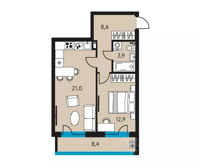 2-к кв. Пермский край, Пермь ул. Пушкина, 91 (50.6 м) - Фото 1