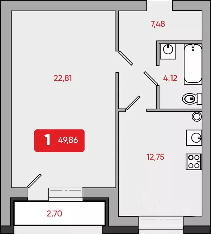 1-к кв. Тверская область, Тверь ул. Склизкова, 58Ак3 (49.86 м) - Фото 0