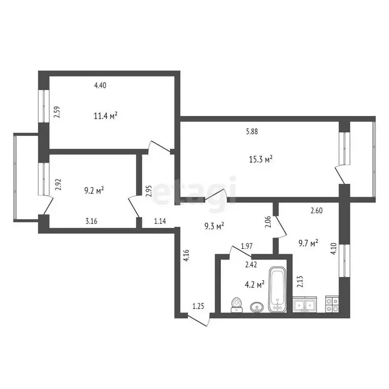 3-комнатная квартира: Ялуторовск, Северная улица, 90 (66.5 м) - Фото 1