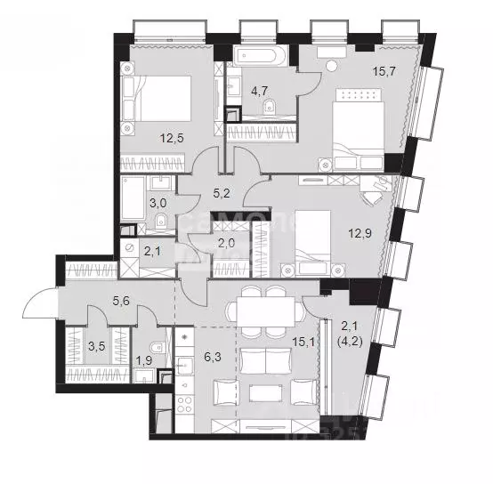 4-к кв. Москва Сидней Сити жилой комплекс, к5/2 (92.6 м) - Фото 2