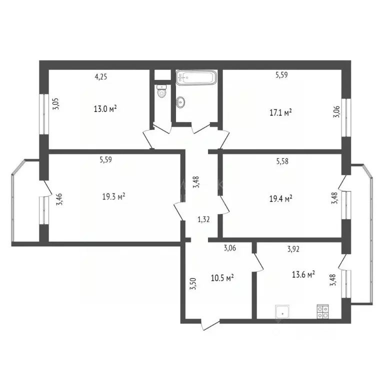 4-к кв. Тюменская область, Тюмень ул. 50 лет Октября, 74к2 (105.0 м) - Фото 2