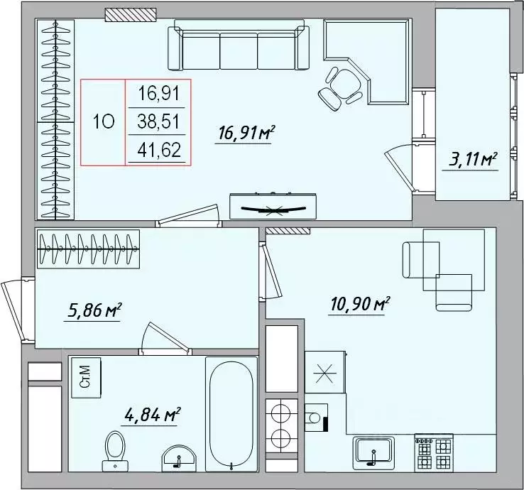 1-к кв. Белгородская область, Белгород ул. Игоря Чернухина, 1 (41.7 м) - Фото 1