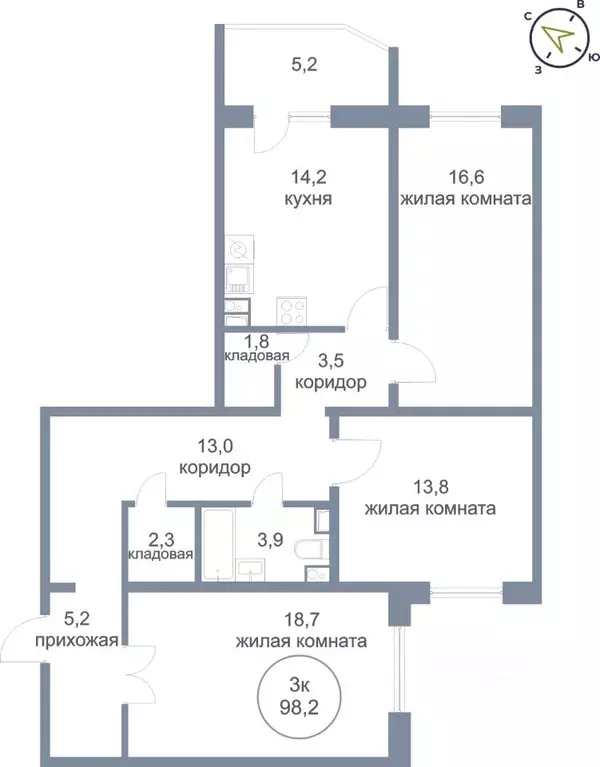 3-к кв. Ханты-Мансийский АО, Нефтеюганск 4-й мкр, 4к1 (98.2 м) - Фото 0