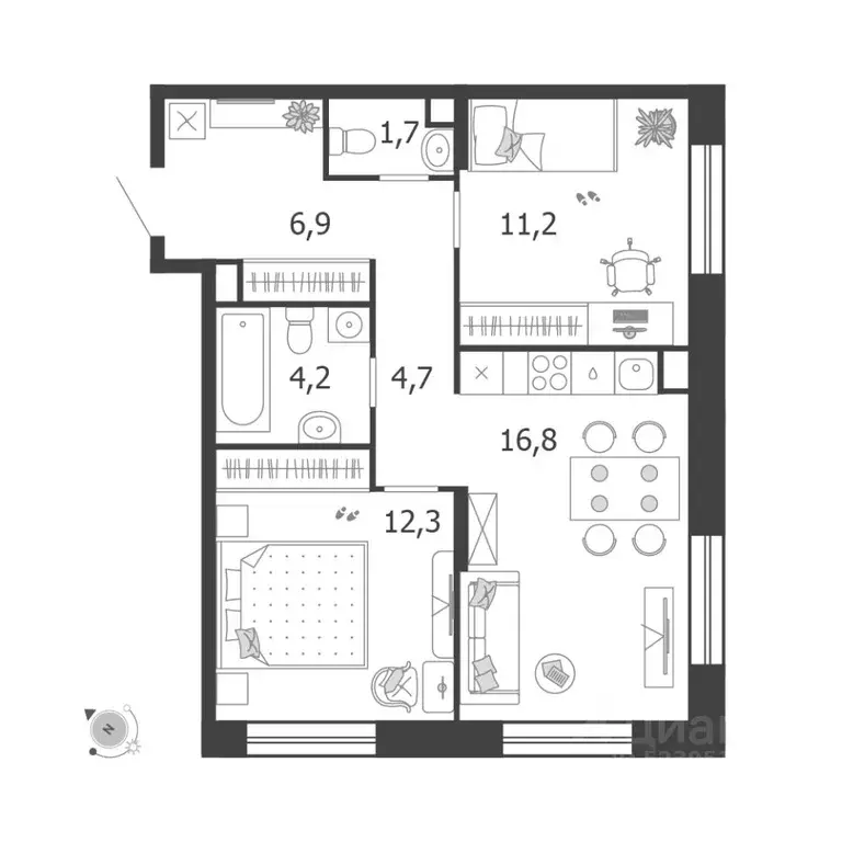 2-к кв. Москва проезд Проектируемый № 7021А (58.7 м) - Фото 0