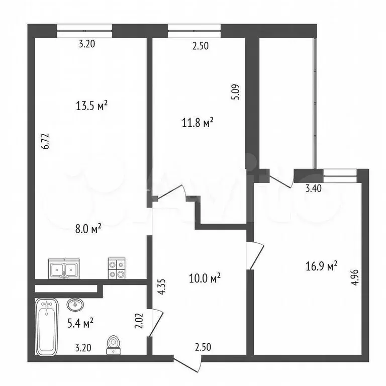 3-к. квартира, 70 м, 9/12 эт. - Фото 0