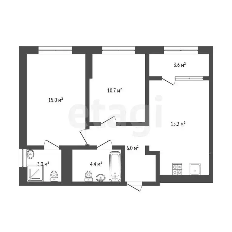2-комнатная квартира: Тюмень, проезд Капитана Куликова, 5 (56.8 м) - Фото 1