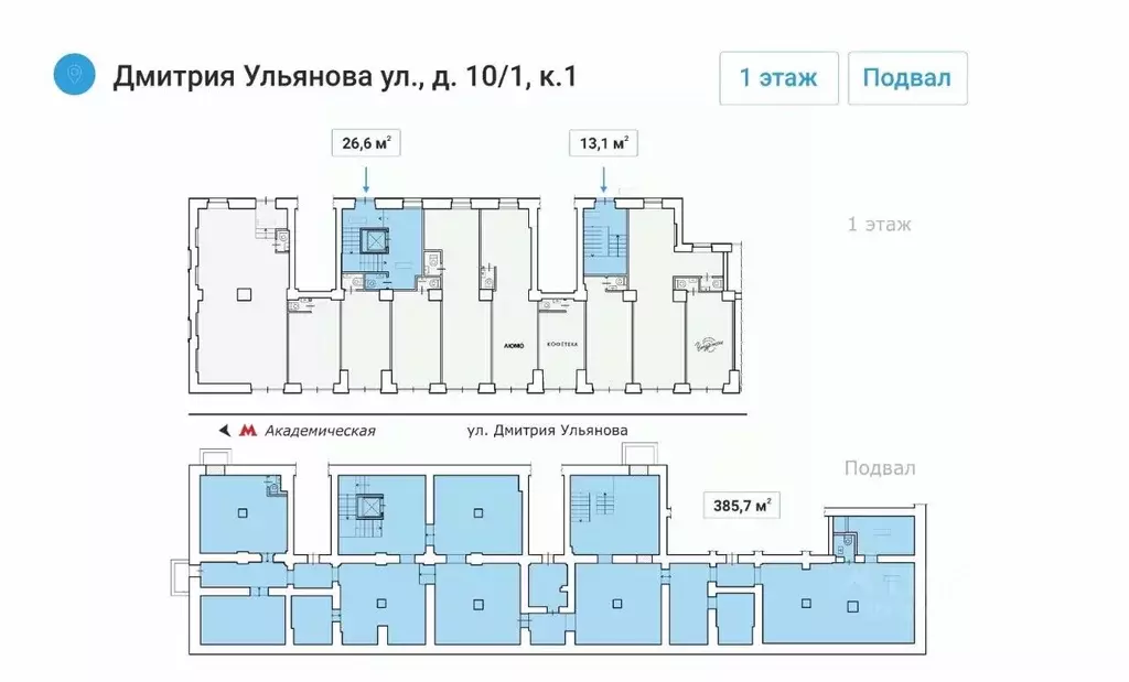 Торговая площадь в Москва ул. Дмитрия Ульянова, 10/1К1 (425 м) - Фото 1