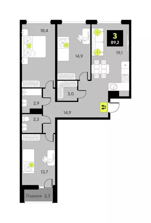 3-комнатная квартира: Тюмень, улица Разведчика Кузнецова, 9 (89.2 м) - Фото 1