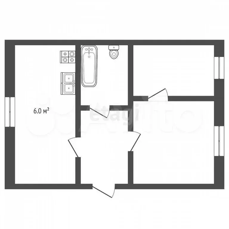 2-к. квартира, 40 м, 2/2 эт. - Фото 1