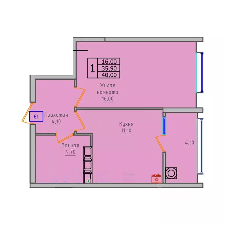 1-к кв. Ставропольский край, Ставрополь ул. 45-я Параллель, 52А (40.0 ... - Фото 1